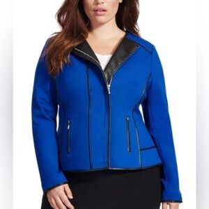 INC International Concepts Varsity Blue Blazer with Faux Leather Trim